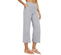 Pantaloni Lino Donna Estivi Leggeri Cotone Larghi 3/4 Pantalone Elastica Vita Alta Eleganti Gamba Larga Palazzo Pants Casual Sportivi Pantaloni da Spiaggia con Tasche Pantalone Capri Comodi Morbidi