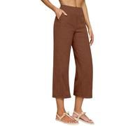 Pantaloni Lino Donna Estivi Leggeri Cotone Larghi 3/4 Pantalone Elastica Vita Alta Eleganti Gamba Larga Palazzo Pants Casual Sportivi Pantaloni da Spiaggia con Tasche Pantalone Capri Comodi Morbidi