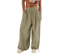 Pantaloni Lino Donna Vita Alta Leggeri Pantalone Estivi Elastico Comodi Pantaloni Spiaggia Elasticizzati Traspiranti Morbidi Pantalon Palazzo Larghi Curvy Pantaloni Baggy Casual Per Il Tempo Libero