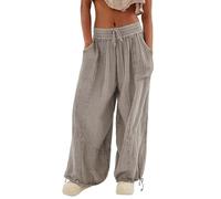 Pantaloni Lino Donna Vita Alta Leggeri Pantalone Estivi Elastico Comodi Pantaloni Spiaggia Elasticizzati Traspiranti Morbidi Pantalon Palazzo Larghi Curvy Pantaloni Baggy Casual Per Il Tempo Libero