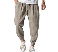 Pantaloni Lino Uomo A Buon Mercato Vita Elastica Pantaloni Casual Yoga Tela Sport Tutte le Stagioni Pantaloni Da Lavoro Leggero Traspirante Taglio Dritto Casual Jogpant per Uomo Tinta unita, grigio