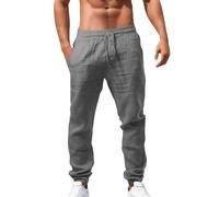 Pantaloni Lino Uomo Estivi, Pantaloni Leggeri Uomo Estivi Lunghi Lino Pantalaccio Traspiranti con Tasche Laterali con Elastico in Vita E Coulisse Larghi Pantalone da Yoga E Spiaggia Colore Puro