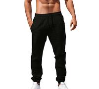 Pantaloni Lino Uomo Plus Size Casual Estate Elastici Tinta Unita Pantaloni Casual Estivi Pantaloni Morbidi e Comodi da Uomo con Tasche Uso Quotidiano Pants, 01 nero, M