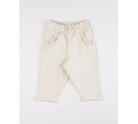 Pantaloni LITTLE WILD con volto di gatto e fiocco ecru bimba