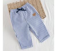 Pantaloni lunghi casual per bambino con vita elastica e nastro decorativo, comodi e versatili 6-9M,9-12M,12-18M,18-24M,2-3YA striscePoliestere