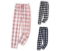 Pantaloni lunghi da donna a quadri, in flanella, lunghi e soffici, in flanella, con polsini, pantaloni termici, gamba larga, in pile, con tasche, pigiama, pantaloni caldi, Colore: rosa., xxl