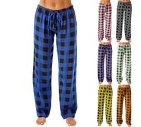 Pantaloni lunghi da donna, in cotone, a quadri, lunghi, con polsini, a gamba larga, per la casa, a gamba dritta, per il tempo libero, leggeri, grigio., XL