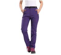 Pantaloni lunghi da donna in pile, da trekking, impermeabili, in softshell, in velluto, per l'autunno, l'inverno, larghi, dritti, per il tempo libero, in tinta unita, antivento, Lilla, XXXXL