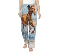 Pantaloni lunghi da notte in flanella casual e larghi in pile da donna, con cavallo che corre nell'acqua, per la casa