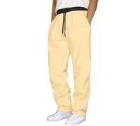 Pantaloni lunghi da uomo, facili da stirare, per il tempo libero, leggeri, estivi, da spiaggia, da yoga, con tasche, elastico in vita bianca, da uomo in lino, #2-kaki, L