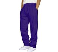 Pantaloni lunghi da uomo, facili da stirare, per il tempo libero, leggeri, estivi, da spiaggia, da yoga, con tasche, elastico in vita bianca, da uomo in lino, #1-viola, L