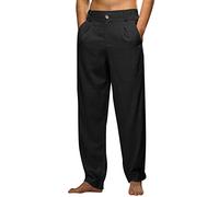 Pantaloni lunghi da uomo, in cotone, per il tempo libero, casual, estivi, con coulisse, leggeri, larghi, per il tempo libero, da yoga, per vacanze, spiaggia, tutti i giorni, Nero , XXXL