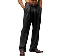 Pantaloni lunghi in lino, da uomo, per il tempo libero, vestibilità comoda, pieghettata, gambe dritte, da uomo, in cotone, lino, autunno, inverno, per la transizione, ufficio, da lavoro, da lavoro