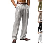 Pantaloni lunghi in lino, da uomo, per il tempo libero, vestibilità comoda, pieghettata, gambe dritte, da uomo, in cotone, lino, autunno, inverno, per la transizione, ufficio, da lavoro, da lavoro