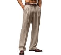 Pantaloni lunghi in lino, da uomo, per il tempo libero, vestibilità comoda, pieghettata, gambe dritte, da uomo, in cotone, lino, autunno, inverno, per la transizione, ufficio, da lavoro, da lavoro