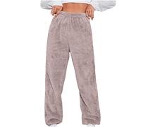 Pantaloni lunghi in pile da donna, invernali, caldi e comodi | Pantaloni da pigiama in flanella, morbidi, con elastico in vita, gamba larga, per tutti i giorni