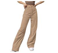 Pantaloni lunghi in velluto a coste da donna, pantaloni dritti da donna, a vita alta, con lacci di grandi dimensioni, per pantaloni pieghevoli, loungewear per esterni, gamba larga, a portafoglio