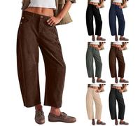 Pantaloni lunghi in Velluto a Costine da donna, pantaloni a 3/4 da donna, larghi, rivetti con tasche per cinturini, casual, tinta unita, gamba larghezza media, loungewear per esterni, cachi., M