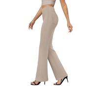 Pantaloni lunghi per il tempo libero, elasticizzati, da donna, in cotone, a vita alta, elasticizzati, pantaloni dritti, in tinta unita, morbidi, sportivi, comodi da allenamento, beige., s