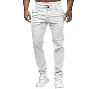 Pantaloni lunghi pouchhose solido uomo casual pieno centro vita moda pantaloni uomo slim jeans uomo elastico, bianco, XXXL