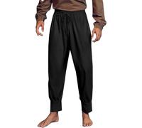 Pantaloni medievali da uomo in cotone, autentici pantaloni rinascimentali con tasche con coulisse in vita, vestibilità ampia, costume cosplay per LARP e Halloween (taglie S-4XL), Nero , L