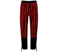 Pantaloni medievali da uomo, lunghi, in lino, stile gotico, steampunk, a righe vittoriane, pantaloni da pirata, da uomo, costume rinascimentale, caviglie, nastrati, vichinghi, Colore: rosso, XL