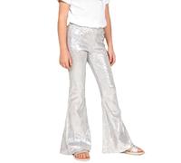 Pantaloni metallici lucidi per bambini, per ragazze, ragazzi, sportivi, larghi, hip hop, danza hippie, performance, festival, abbigliamento a vita alta, pantaloni per il tempo libero, argento, 130