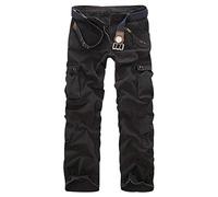 Pantaloni Mimetici Cargo Uomo con Tasche Laterali Pantaloni Camouflage Militari Tasconi Larghi Pantaloni Militare Elasticizzati Trekking Baggy Slim Oversize Classici Casual Calzoni Vintage Nero 36