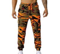 Pantaloni Mimetici da Uomo Pantaloni da Jogging con Motivo Mimetico Pantaloni da Allenamento Pantaloni Sportivi in Cotone Pantaloni da Lavoro con Stampa Mimetica con Tasche La, Orange, S