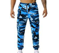Pantaloni Mimetici da Uomo Pantaloni da Jogging con Motivo Mimetico Pantaloni da Allenamento Pantaloni Sportivi in Cotone Pantaloni da Lavoro con Stampa Mimetica con Tasche La, Blue, M
