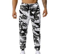 Pantaloni Mimetici da Uomo Pantaloni da Jogging con Motivo Mimetico Pantaloni da Allenamento Pantaloni Sportivi in Cotone Pantaloni da Lavoro con Stampa Mimetica con Tasche La, White, L