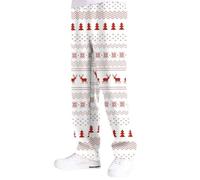 Pantaloni natalizi da uomo per il tempo libero con motivi festivi come pupazzo di neve albero di Natale per piacevoli giornate invernali, bianco, L