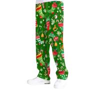 Pantaloni natalizi da uomo per il tempo libero con motivi festivi come pupazzo di neve albero di Natale per piacevoli giornate invernali, verde militare, L
