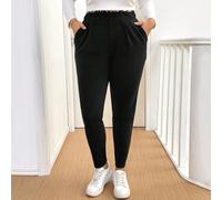 Pantaloni neri casual e comodi da donna per l'autunno e l'inverno, con stampa leopardata, vita elastica, tasche, adatti per il lavoro, l'ufficio, per donne curvy 0XL,1XL,2XL,3XL,4XL,5XLTessuto in magl