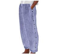 Pantaloni neri da donna con stampa a righe pulsante casual versatile allentato Nine Point pantaloni donna caldi, Blu scuro, XL
