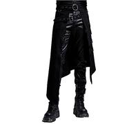 Pantaloni neri da uomo Dark Rock Punk Steam Halbrock Gothic Asimmetrico Halbrock Uomo Steampunk Gothic Medievale Gonna Vintage con Passante Fibbia Cintura, Nero , M