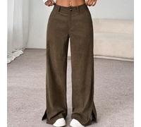 Pantaloni palazzo casual da donna a gamba dritta e ampia con spacco laterale, in velluto a coste leggero, marrone caffè, per l'autunno, adatti per il lavoro in ufficio e la Festa degli Insegnanti L,M,