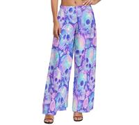 Pantaloni palazzo da donna - rosa blu teschio margherita donna gamba larga pantaloni larghi, comodi pantaloni casual lounge, Stile-6, XXL