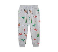 Pantaloni per bambini, ragazze, Natale, pantaloni della tuta attivi per tutti-piccoli ragazzi e ragazze, da sport casual con tasca e motivo dinosauro natalizio, grigio, 1-2 anni