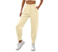 Pantaloni per il tempo libero a vita alta e lunghezza alla caviglia, con tasche, comodi grazie al materiale elasticizzato per tutti i giorni, beige., XXL