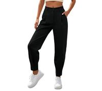 Pantaloni per il tempo libero a vita alta e lunghezza alla caviglia, con tasche, comodi grazie al materiale elasticizzato per tutti i giorni, Nero , XL