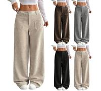 Pantaloni per il tempo libero da donna, a gamba larga, in corda, elasticizzati, in cotone, con tasche, da corsa, in tessuto caldo, elegante palazzo, stile vintage, Y2K, grigio., s