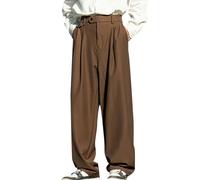 Pantaloni per il tempo libero da uomo, piegati e larghi, in vita elasticizzata, comodi, moderni, per affari e casual, marrone, M