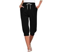 Pantaloni per Mujer Pantaloncini larghi comodi in pelle elastica in vita sportiva alla moda in lino leggero skinny jogger intervista abbigliamento resort per le donne 2025, Nero , XL