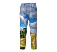 Pantaloni pigiama con stampa trattore sotto cielo blu e nuvole bianche, perfetti per tempo libero, tempo libero, tempo libero, tempo libero, sport e feste a tema, Nero , XS(5-6)