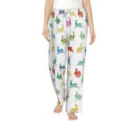 Pantaloni pigiama da donna con conigli in diverse pose che saltano la corsa, con stampa, comodi e morbidi, con coulisse e tasche, Nero , XXL