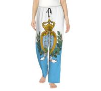 Pantaloni pigiama da donna con stampa bandiera di San Marino, in morbido poliestere, comodi e larghi con tasche, Nero , M
