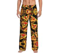 Pantaloni pigiama da uomo a forma di pizza 3D, con tasche laterali, Nero , XL