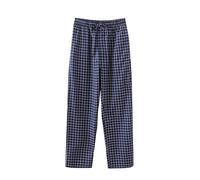 Pantaloni pigiama da uomo a quadri, super morbidi, con coulisse elasticizzata in vita, pantaloni da notte larghi leggeri elasticizzati in vita pantaloni sottili, Blu scuro, S