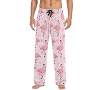 Pantaloni pigiama da uomo, con fenicotteri rossi di Babbo Natale, pantaloni da salotto da uomo con tasche, comodi pantaloni da pigiama da uomo S-XXL, Fenicotteri Rosso Santa Pastello, Small
